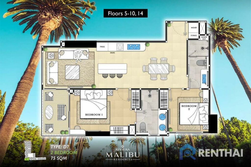 The Riviera Malibu 2 Bedroom Layout